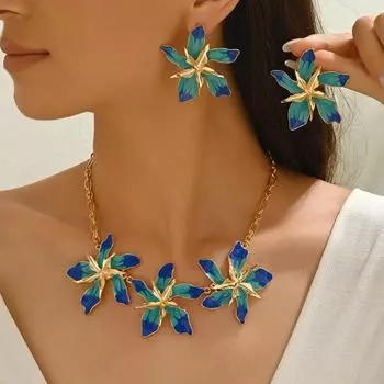 Новые серьги-карточки с ветром, геометрический цветочный набор ювелирных изделий с ожерельем, нишевый набор с дизайном масляной капли