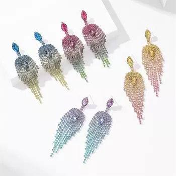Новые серьги-кисточки с бриллиантами градиентного цвета, серьги Senior Sense со стразами, женские серьги, 1 пара