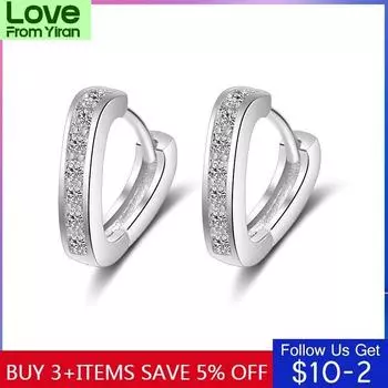 Новые серьги-кольца из стерлингового серебра с V-образным сердечком и цирконием для модных ювелирных изделий