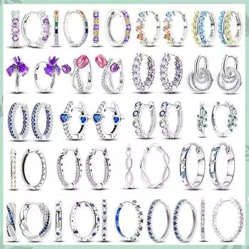 Новые серьги-кольца с двойным кольцом из серебра 925 пробы с цирконием, сердце, бабочка, цветок, змеиная кость, серьги-капли для женщин, ювелирные изделия в подарок белый