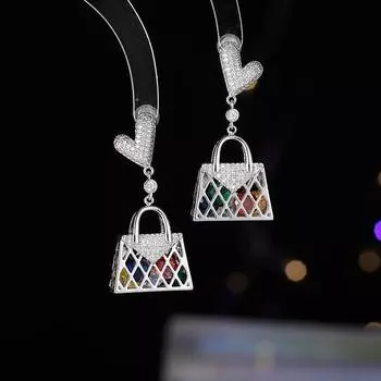 Новые серьги нишевого дизайна, универсальные модные цветные серьги-мешки из циркония с объемными серьгами из серебра 925 пробы с иглами из циркония золотой