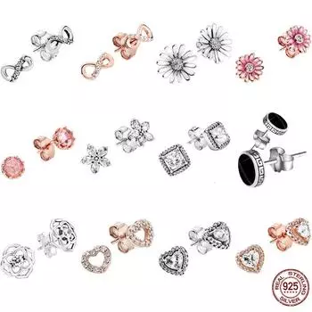 Новые серьги Pendientes из 100% стерлингового серебра 925 пробы с цветком магнолии, корона, ромашки, серьги для женщин, подходят оригинальные модные серьги, ювелирные изделия белый