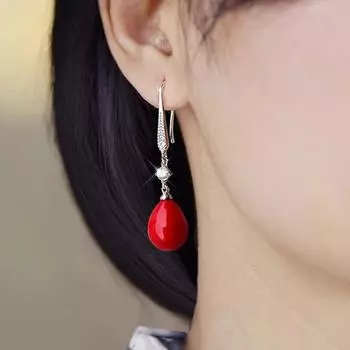Новые серьги-подвески с красным жемчугом, длинные серьги с искусственным жемчугом, серьги с прозрачным кристаллом и опалом, романтический подарок для женщин красный