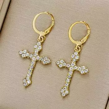 Новые серьги-подвески со стразами и цирконием в виде креста для женщин, корейские модные серьги-кольца, ювелирные изделия на день рождения, подарки серебряный