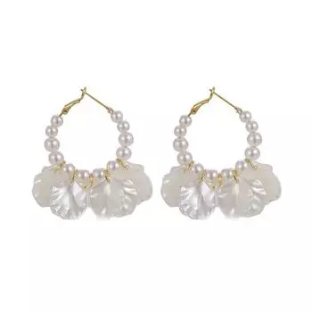 Новые серьги-подвески в виде цветка ракушки для женщин, искусственные жемчужные бусины, корейская мода, элегантные свадебные украшения для ушей