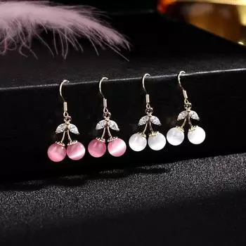 Новые серьги: Простые и сладкие серьги с фруктовым цирконом, серьги «Кошачий глаз» с вишней для женщин