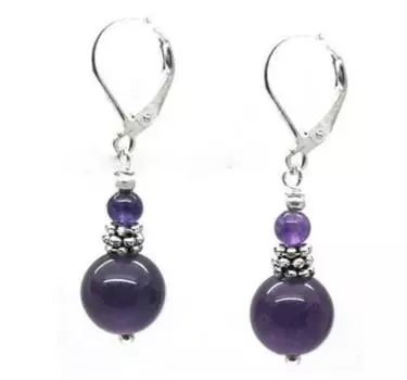 новые серьги-рычаги с натуральным фиолетовым аметистом 925 пробы