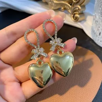 Новые серьги с бантом и персиковым сердцем в стиле ретро для девочек, серьги в стиле хип-хоп