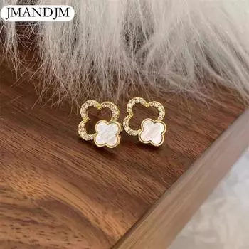 Новые серьги с четырьмя лепестками клевера, нишевый дизайн, модные женские серьги с универсальным темпераментом для пожилых людей белый