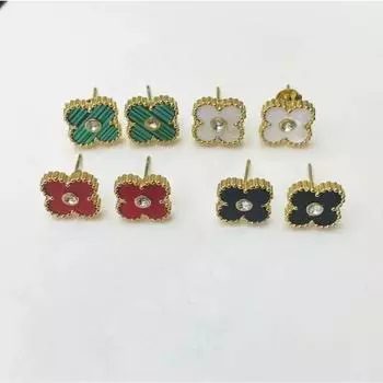 Новые серьги с четырехлистным клевером из циркония, нержавеющая сталь, не теряет цвет, с красным перламутром, гипоаллергенные серьги белый