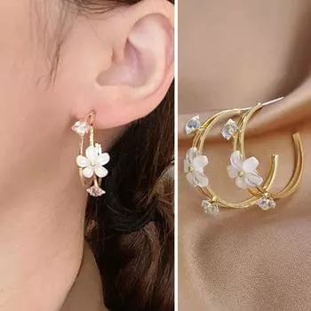 Новые серьги с цветами для девочек, дикие серьги, женские корейские темпераментные простые серьги с кристаллами циркония