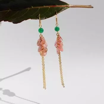 Новые серьги с длинной бахромой из зеленого агата в китайском стиле, розовые серьги из розовой фольги с чернильными пятнами, для девочек 653