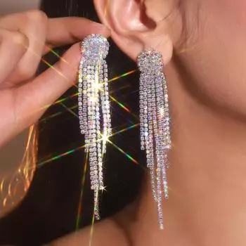 Новые серьги с длинными кисточками Super Flash Ab Diamond, модные серьги в стиле темперамент, свадебные серьги, женские серьги, 1 пара