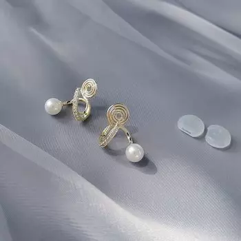 Новые серьги с искусственным жемчугом, катушка от комаров, стразы, зажим для ушей, без пирсинга, женский