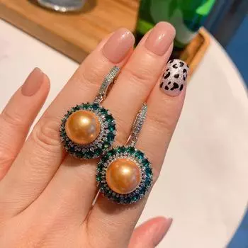 Новые серьги с изумрудным жемчугом, женские серьги в стиле ретро, серьги-клипсы, мода