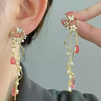 Новые серьги с кисточками и бабочками из циркона, легкие роскошные модные серьги с асимметричными цветами и кисточками для женщин