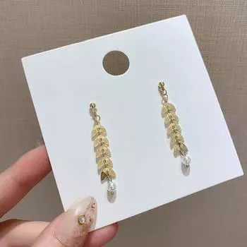 Новые серьги с кисточками из пшеничного уха, простые темпераментные серьги, женские серьги с кисточками из металла с имитацией жемчуга в виде листьев