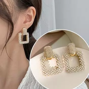 Новые серьги с квадратным геометрическим жемчугом в стиле ретро для женщин