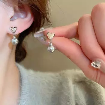 Новые серьги с персиковым сердцем и серым жемчугом, модные серьги для вечеринок по индивидуальному дизайну для женщин