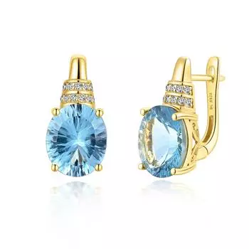 Новые серьги с топазом 11 карат, простая застежка, натуральный небесно-голубой топаз, драгоценный камень, вогнутая огранка, овал, 10*12 мм, хорошее качество, изысканные украшения для женщин, хороший подарок синий