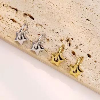 Новые серьги со звездами из титановой стали в европейском и американском стиле золотистый