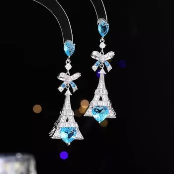 Новые серьги тяжелая промышленность роскошь инкрустация цирконием легкая роскошь индивидуальный дизайн чувство любви бант железная башня серьги розовый