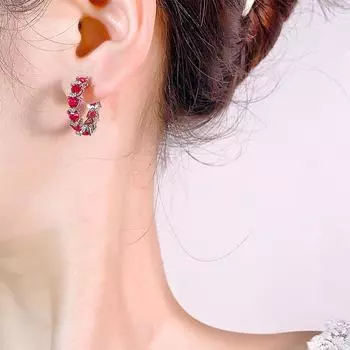 новые серьги ювелирные изделия мода красочные сокровища полные бриллиантовые серьги-гвоздики ниша ретро высококачественный красный циркон суд стиль женский стиль