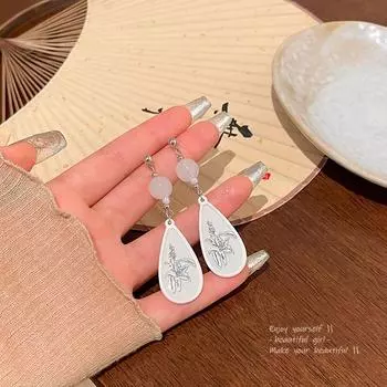 Новые серьги в форме капель воды в китайском стиле, веерообразные легкие роскошные нишевые серьги в стиле ретро с универсальными темпераментными цветочными серьгами для женщин 1 pair