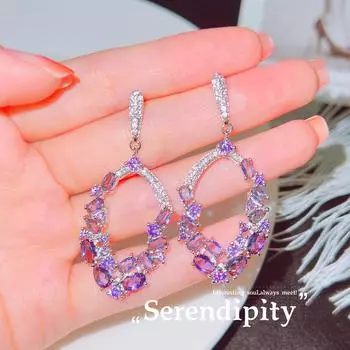 Новые серьги в стиле барокко, лавандовые, фиолетовые, с бриллиантами, капли воды, 925 штамп, фиолетовый циркон, роскошные элегантные серьги, женский подарок на вечеринку фиолетовый