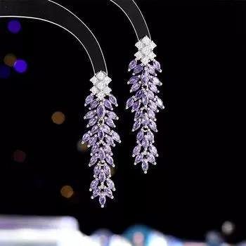 Новые серьги в виде цветка глицинии с кленовым листом, женские длинные универсальные серьги из серебра 925 пробы с иглой из ниши и циркония, высокое чувство фиолетовый