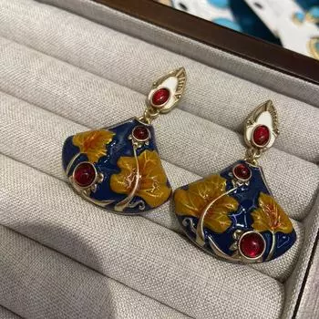 Новые серьги-веера в китайском стиле с эмалью в виде капель масла в виде банановых листьев, женские классические серьги в стиле суда с красной глазурью в виде листьев, модные