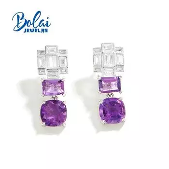 Новые серьги-застежки из натурального африканского аметиста, драгоценный камень, модный дизайн, изысканные украшения для женщин, хороший подарок, новинка 2024 года фиолетовый