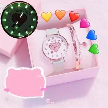 Новые сердечные часы Love At First Sight, светящиеся женские часы в форме сердца, милые женские часы с простым циферблатом, флуоресцентные женские часы, студенческая мода серый