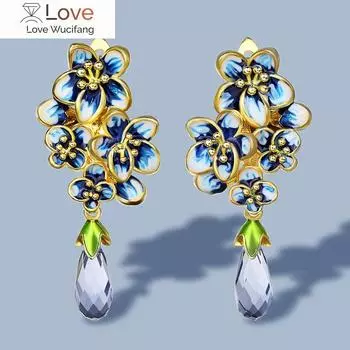 Новые серебряные серьги для женщин, позолоченные, цветные, изысканные, серьги-подвески, ювелирные украшения, эмаль ручной работы