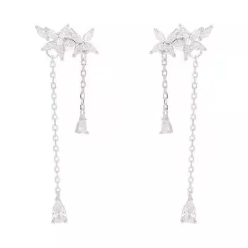 Новые серебряные серьги с кисточкой и цветком сзади. Простые маленькие свежие трендовые универсальные серьги в одном стиле. Два серьги для женщин. белый