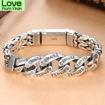 Новые серебряные ювелирные изделия мужской браслет личность властная шесть символов мантра мир узор китайский стиль ретро цепь 18cm