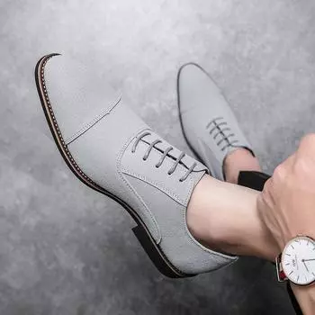 Новые серо-черные туфли «Челси» с острым носком из кожи, модные деловые мужские туфли на шнуровке, повседневные туфли из замши на весну и осень 38 чёрный