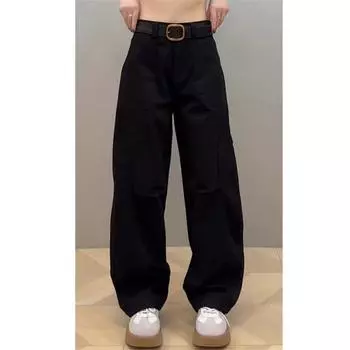 Новые серые рабочие брюки-серпы для женщин на весну, новые, больших размеров для полных, джинсовые брюки-бананы, свободные широкие брюки-палаццо XS чёрный