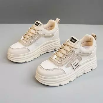 Новые сетчатые белые туфли на лето, полые, с внутренней высотой, увеличивающей рост, на толстой подошве, студенческие, универсальные, дышащие сетчатые туфли 35