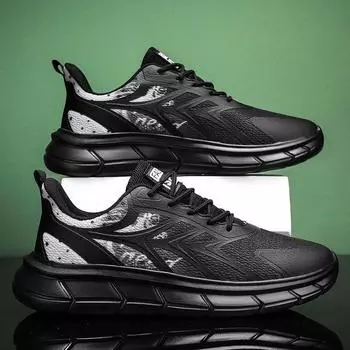 Новые сетчатые дышащие легкие мужские туфли, простые элегантные кроссовки на платформе 39 чёрный