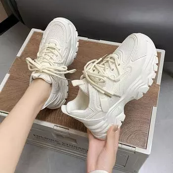 Новые сетчатые дышащие однотонные модные женские туфли с перекрестными ремешками на толстой подошве, износостойкие, удобные повседневные кроссовки для бега 35