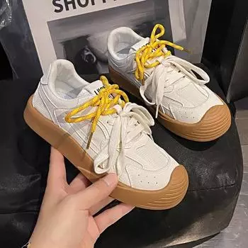 Новые сетчатые дышащие женские повседневные кроссовки на шнуровке из вулканизированной ткани женские кроссовки на платформе женская обувь Zapatos De Mujer 35 бежевый
