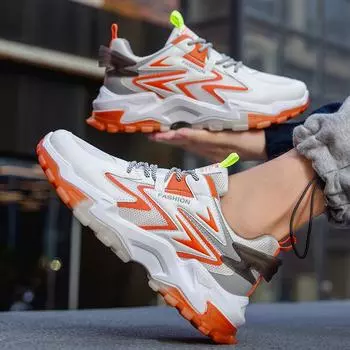 Новые сетчатые туфли, мужская повседневная обувь на толстой подошве, легкие кроссовки для бега, спортивная обувь, мужская дорожная обувь на мягкой подошве 39 оранжевый