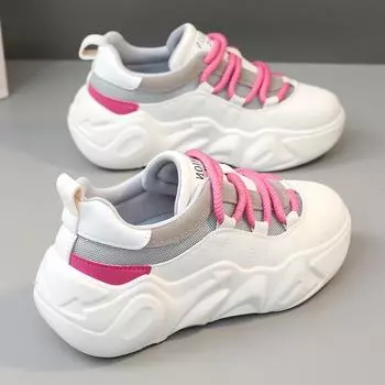 Новые сетчатые туфли, женская обувь одинакового цвета, лето 2023, дышащая спортивная повседневная обувь на толстой подошве с увеличенной подошвой 35 жёлтый