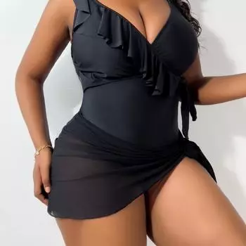 Новые сексуальные бикини с высокой талией, женский купальник, женский комплект бикини с принтом, большой размер, купальный костюм, летний бикини 0XL чёрный