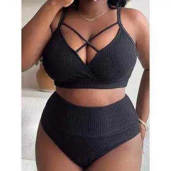 Новые сексуальные бикини с высокой талией, женский купальник, женский комплект бикини с принтом, большой размер, купальный костюм, летний бикини 0XL чёрный