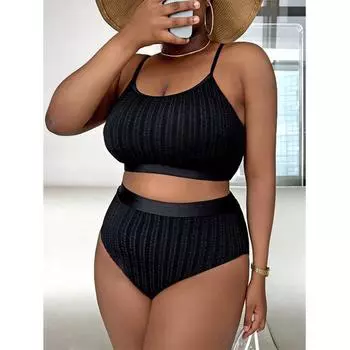 Новые сексуальные бикини с высокой талией, женский купальник, женский комплект бикини с принтом, большой размер, купальный костюм, летний бикини 0XL чёрный