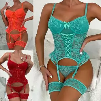 Новые сексуальные комплекты нижнего белья, кружевное белье, боди с подвязками, нижнее белье Croset для женщин S белый