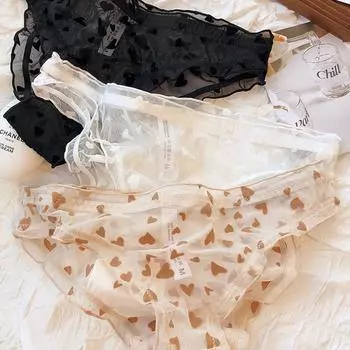 Новые сексуальные кружевные женские трусики, высококачественное флокированное нижнее белье с персиковым сердечком, дышащие сетчатые трусы с низкой талией, женские трусы S чёрный