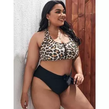 Новые сексуальные купальники женские раздельные леопардовые принты большого размера Fat MM бикини купальники 0XL